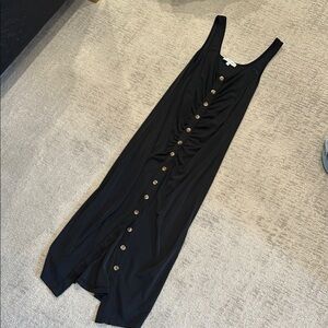 Black Button-Down Fitted Ribbed Dress